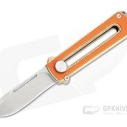 D Rocket Design Al Br BarloX Stonewashed M390 Orange G10 Al Bronze Manual OTF Knife