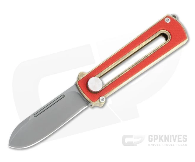 D Rocket Design Al Br BarloX Black PVD M390 Red G10 Al Bronze Manual OTF Knife
