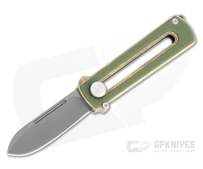 D Rocket Design Al Br BarloX Black PVD M390 Green G10 Al Bronze Manual OTF Knife