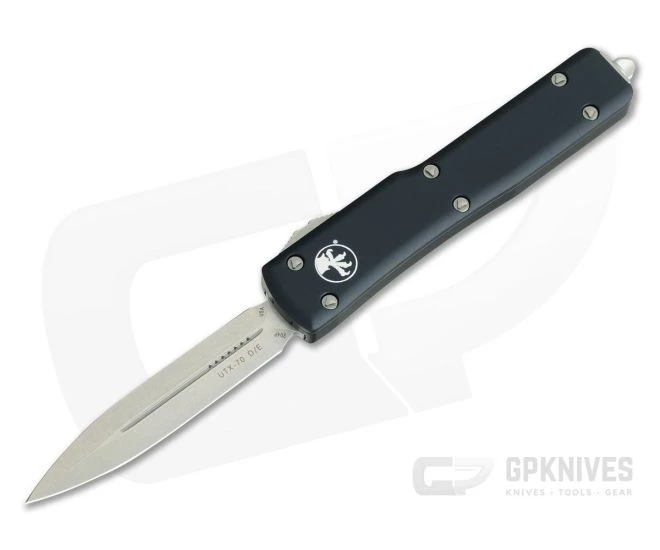 Microtech UTX-70 Stonewash CTS-204P Plain Double Edge OTF Black Automatic Knife 147-10