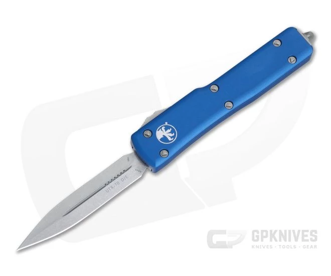 Microtech UTX-70 Blue Stonewashed CTS-204P Plain Double Edge OTF Automatic Knife 147-10BL
