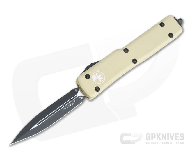 Microtech UTX-70 Champagne Gold Double Edge Black Plain 204P OTF Automatic Knife 147-1CG