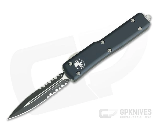 Microtech UTX-70 Black CTS-204P Partially Serrated Double Edge OTF Automatic Knife 147-2