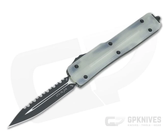 Microtech UTX-70 D/E Jade Green G10 Top Signature Full Serrated Double Edge Black 204P OTF Automatic Knife 147-3GTJGS