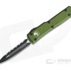 Microtech UTX-70 D/E Black Double Edge Full Serrated OD Green OTF Automatic 147-3OD