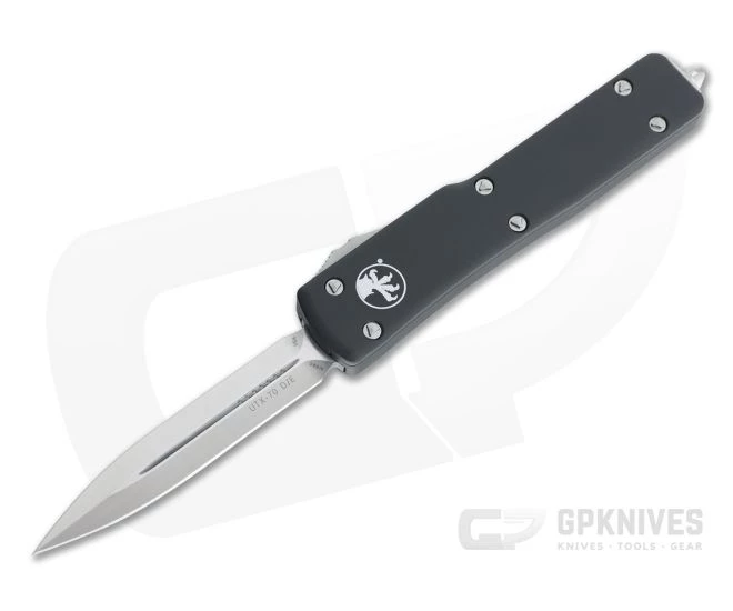 Microtech UTX-70 D/E Satin M390 Double Edge OTF Black Automatic Knife 147-4