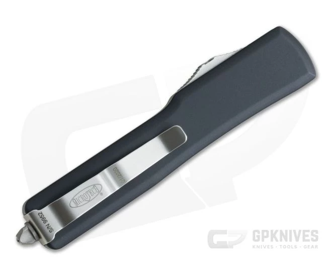 Microtech UTX-70 Satin Fully Serrated Double Edge OTF CTS-204P Black Automatic Knife 147-6 - Image 2