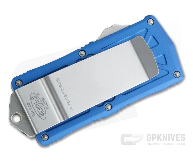 Microtech Exocet Stonewashed XHP Plain Double Edge Blue CA Legal OTF Auto 157-10BL - Image 2