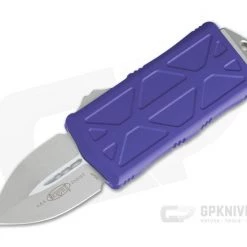 Microtech Exocet Purple Handle Stonewashed Plain Double Edge CA Legal OTF Auto 157-10PU