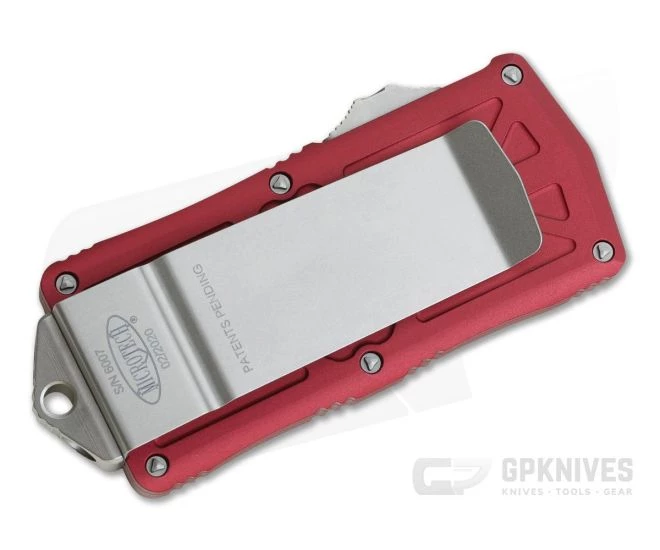 Microtech Exocet Red Handle Stonewashed M390 Plain Double Edge CA Legal OTF Auto 157-10RD - Image 2