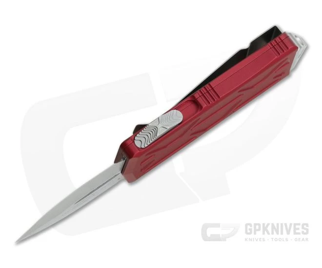 Microtech Exocet Red Handle Stonewashed M390 Plain Double Edge CA Legal OTF Auto 157-10RD - Image 3
