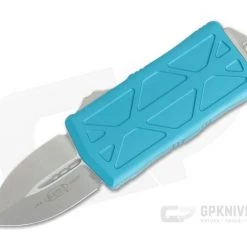 Microtech Exocet Turquoise Handle Stonewashed M390 Plain Double Edge CA Legal OTF Auto 157-10TQ