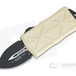 Microtech Exocet Champagne Gold Black 204P Plain Double Edge CA Legal OTF Auto 157-1CG