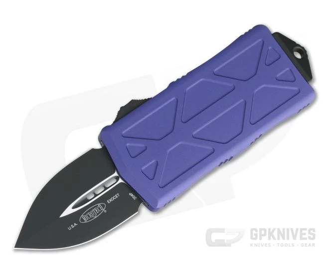 Microtech Exocet Purple Handle 204P Black Plain Double Edge CA Legal OTF Auto 157-1PU