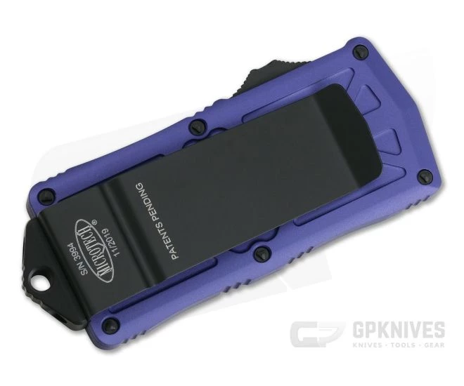 Microtech Exocet Purple Handle 204P Black Plain Double Edge CA Legal OTF Auto 157-1PU - Image 2
