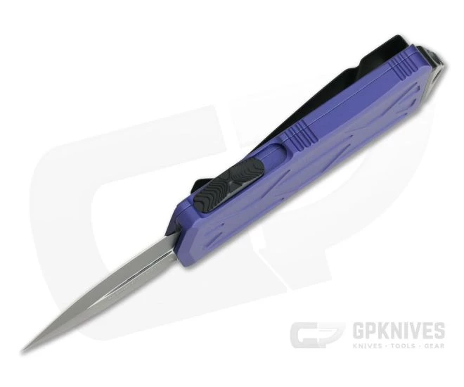 Microtech Exocet Purple Handle 204P Black Plain Double Edge CA Legal OTF Auto 157-1PU - Image 3