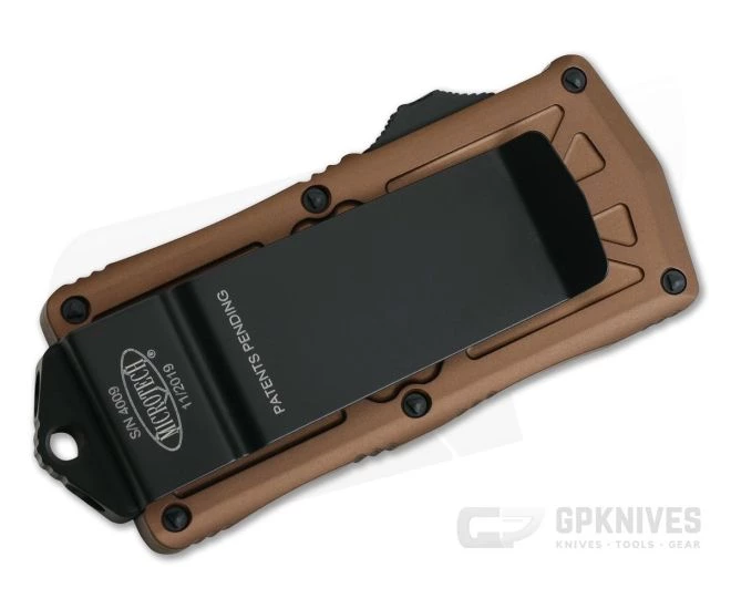 Microtech Exocet Black 204P Plain Double Edge Tan CA Legal OTF Auto 157-1TA - Image 2