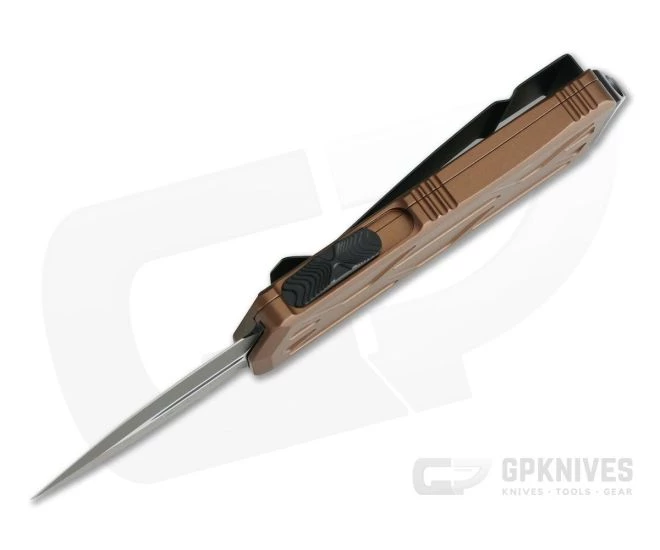 Microtech Exocet Black 204P Plain Double Edge Tan CA Legal OTF Auto 157-1TA - Image 3