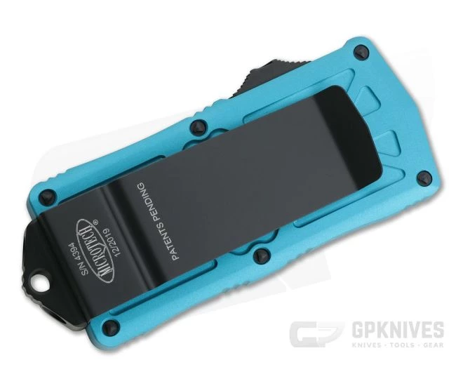 Microtech Exocet Turquoise Handle Black Plain Double Edge CA Legal OTF Auto 157-1TQ-204P - Image 2