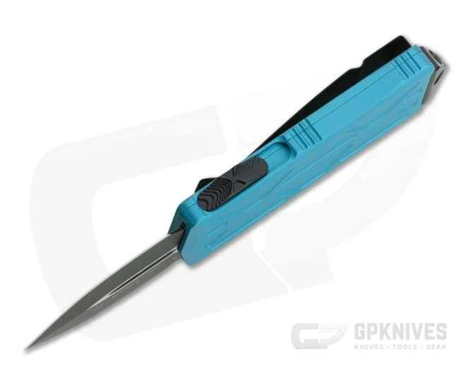 Microtech Exocet Turquoise Handle Black Plain Double Edge CA Legal OTF Auto 157-1TQ-204P - Image 3