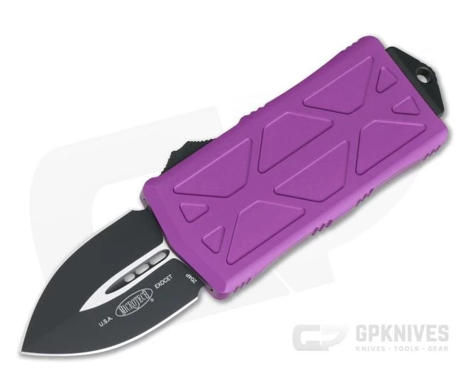 Microtech Exocet Violet Handle Black Plain Double Edge CA Legal OTF Auto 157-1VI