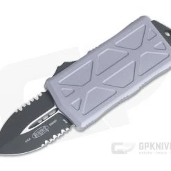 Microtech Exocet Black Partially Serrated 204P Double Edge Gray CA Legal OTF Automatic 157-2GY