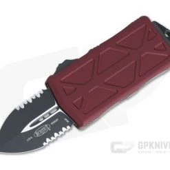 Microtech Exocet Merlot Part Serrated 204P Black Double Edge CA Legal OTF Automatic 157-2MR