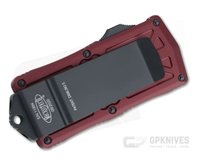 Microtech Exocet Merlot Part Serrated 204P Black Double Edge CA Legal OTF Automatic 157-2MR - Image 2