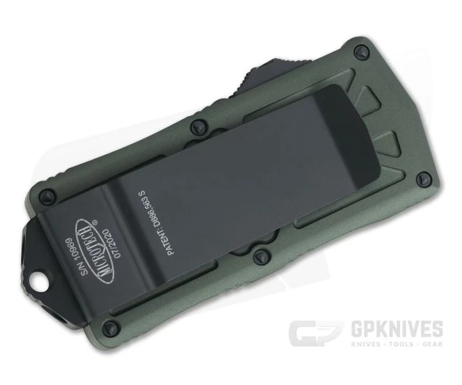 Microtech Exocet Black Partially Serrated 204P Double Edge OD Green CA Legal OTF Automatic 157-2OD - Image 2