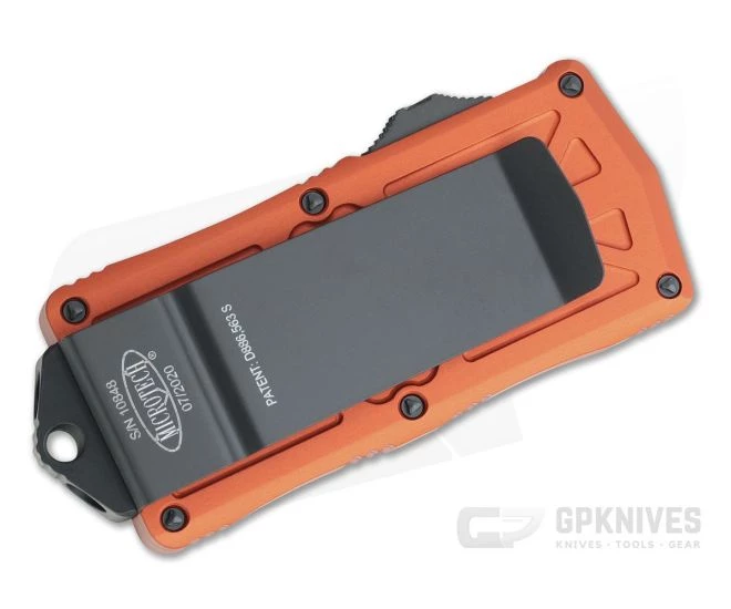 Microtech Exocet Black Partially Serrated 204P Double Edge Orange CA Legal OTF Automatic 157-2OR - Image 2