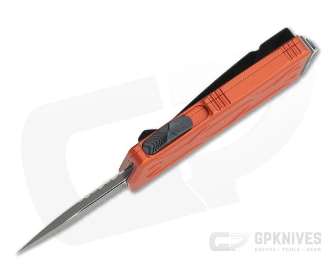 Microtech Exocet Black Partially Serrated 204P Double Edge Orange CA Legal OTF Automatic 157-2OR - Image 3