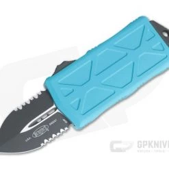Microtech Exocet Black Partially Serrated 204P Double Edge Turquoise CA Legal OTF Automatic 157-2TQ